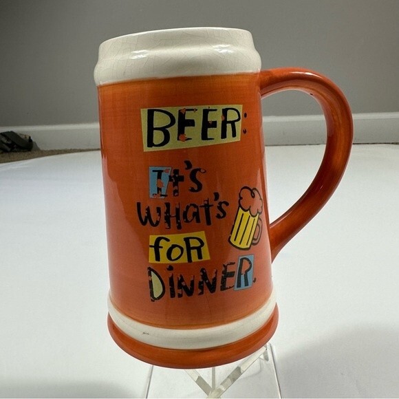 Hallmark Shoebox Beer It's What's For Dinner Orange & White Large Stein Cup Mug - Picture 2 of 8